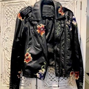 BlankNYC Junior Large embroidered faux leather moto jacket